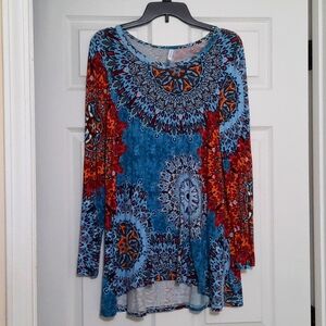 Popyoung Large Boho Longsleeve Blue Red Blouse Top